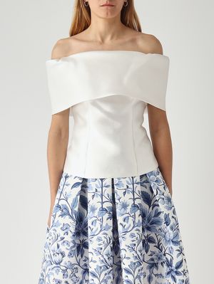 1. Women's top in mikado-effect fabric White