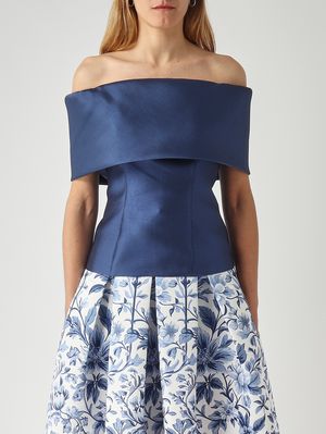 1. Haut femme en tissu effet mikado Bleu Nuit