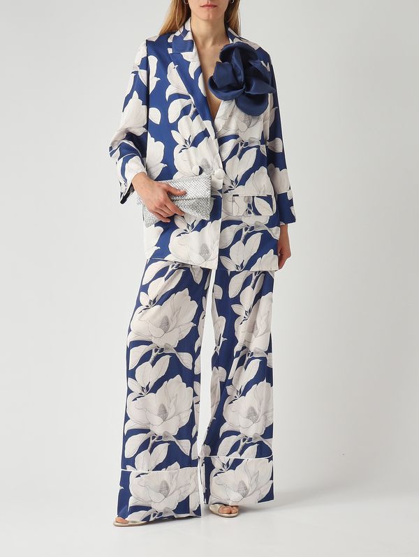 2. Blazer femme en tissu effet satiné Blanc-Bleu Giada Curti gcr26j240