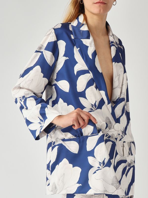 5. Blazer femme en tissu effet satiné Blanc-Bleu Giada Curti gcr26j240