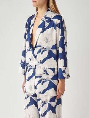 3. Blazer femme en tissu effet satiné Blanc-Bleu