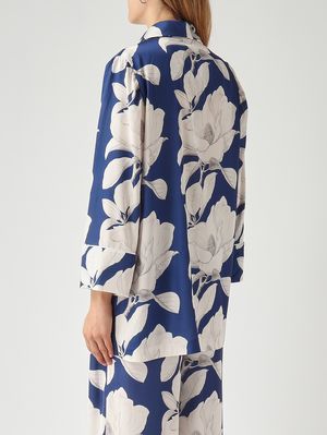 4. Blazer femme en tissu effet satiné Blanc-Bleu
