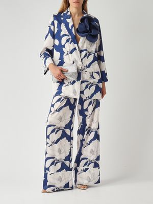 2. Blazer femme en tissu effet satiné Blanc-Bleu