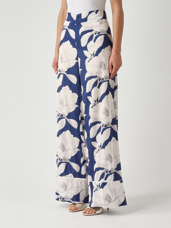 3. Women's satin-effect fabric trousers White-Blue Giada Curti gcr26p189s
