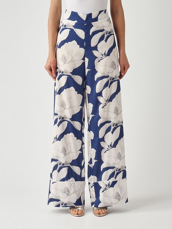 1. Women's satin-effect fabric trousers White-Blue Giada Curti gcr26p189s