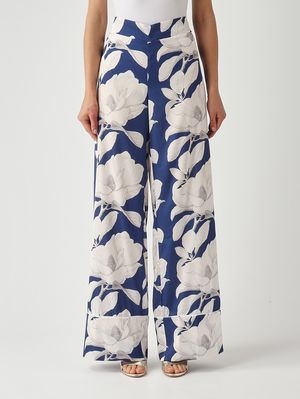 1. Women's satin-effect fabric trousers White-Blue