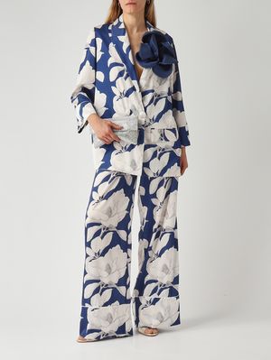 2. Women's satin-effect fabric trousers White-Blue