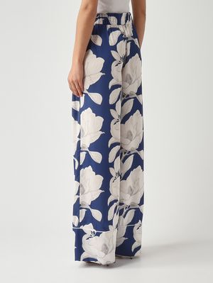 4. Women's satin-effect fabric trousers White-Blue
