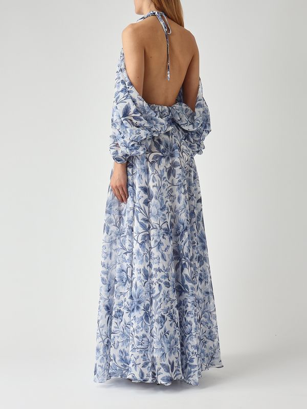 5. Abito donna Portofino in tessuto effetto raso e chiffon Bianco-Indaco Giada Curti gcr26a429