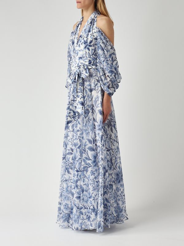 4. Abito donna Portofino in tessuto effetto raso e chiffon Bianco-Indaco Giada Curti gcr26a429