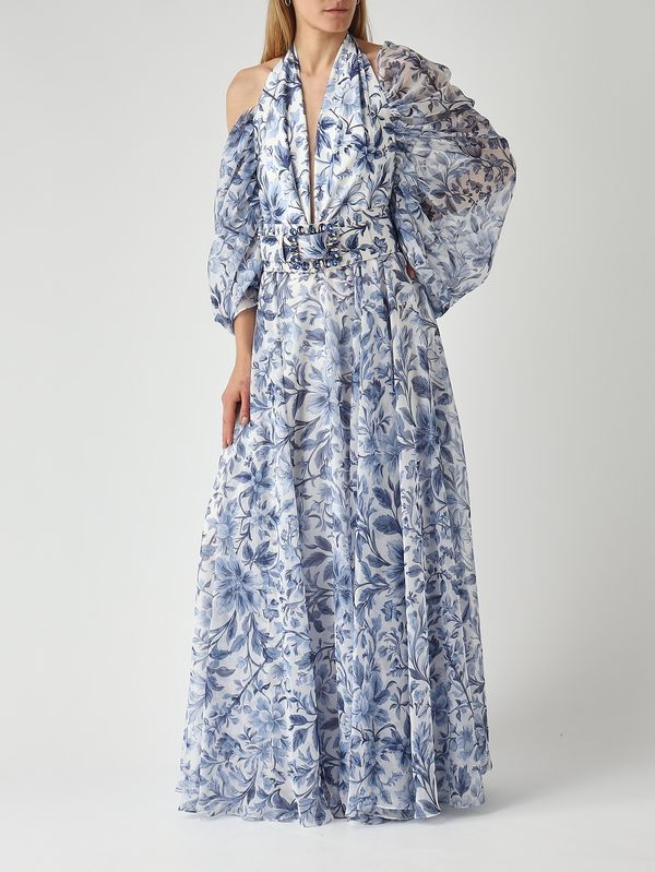 3. Abito donna Portofino in tessuto effetto raso e chiffon Bianco-Indaco Giada Curti gcr26a429