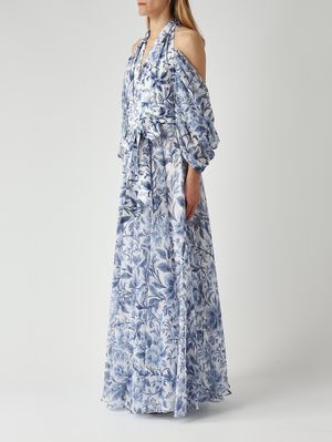 4. Abito donna Portofino in tessuto effetto raso e chiffon Bianco-Indaco