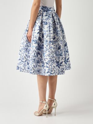 7. Damenrock L.65 aus Duchess-Stoff mit Satin-Effekt Weiß-Blau