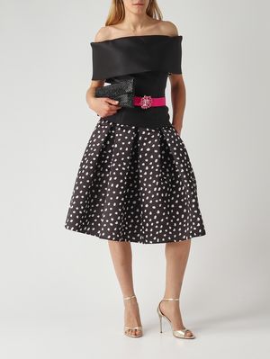 2. Gonna donna L.65 in tessuto duchesse effetto satin Nero-Pois