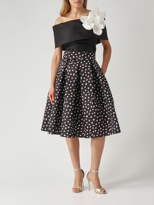 3. Gonna donna L.65 in tessuto duchesse effetto satin Nero-Pois