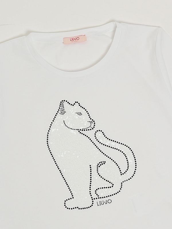 3. Camiseta de niña de algodón elástico Blanco Pantera Liu Jo ga6094