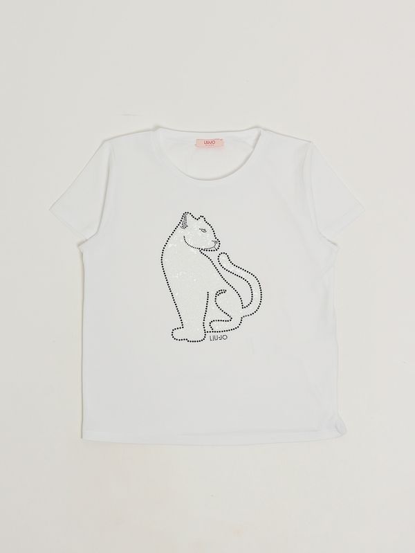 1. Camiseta de niña de algodón elástico Blanco Pantera Liu Jo ga6094