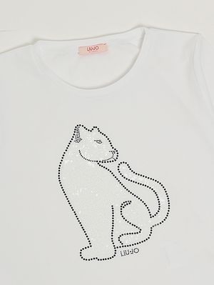 3. T-shirt bambina in cotone stretch Bianco Pantera