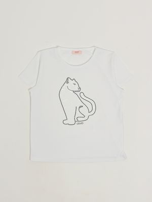 1. T-shirt bambina in cotone stretch Bianco Pantera