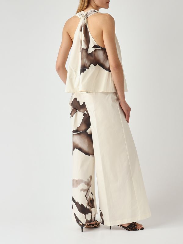 2. Pantalón de mujer de algodón elástico. Marfil-Floral Liviana Conti f6su79