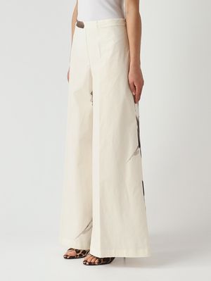 3. Pantalón de mujer de algodón elástico. Marfil-Floral