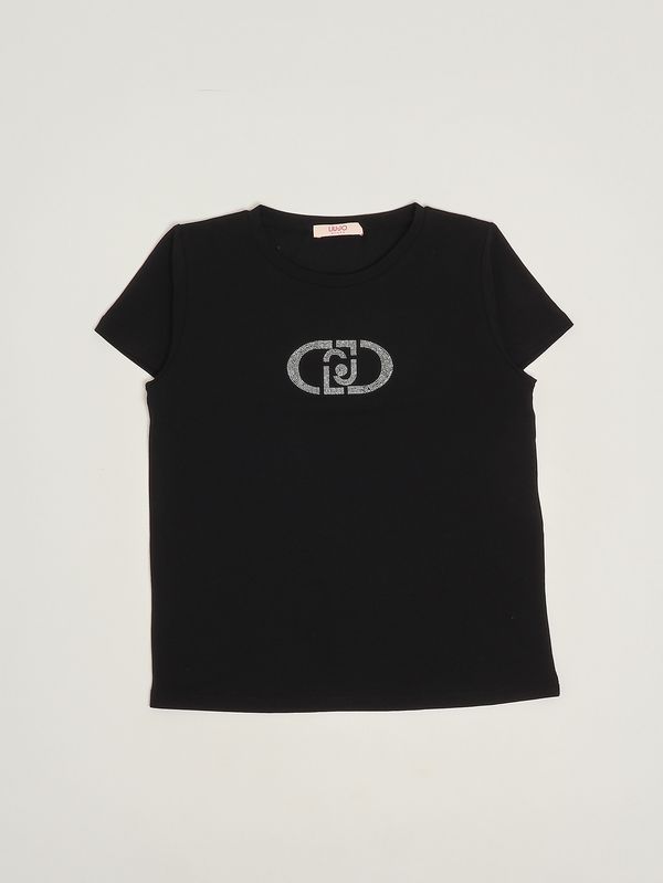T-shirt fille en coton stretch Noir Liu Jo