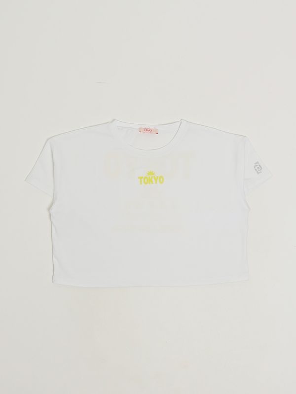 1. T-shirt bambina in cotone stretch Bianco-Giallo Liu Jo ga6183js003