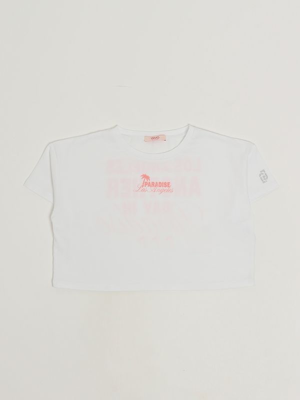 1. T-shirt bambina in cotone stretch Bianco-Rosa Liu Jo ga6183js003