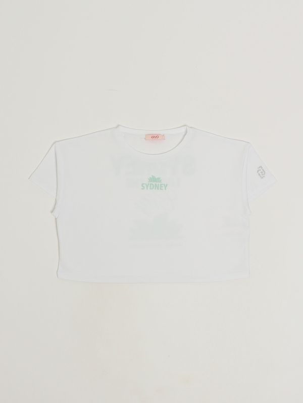 1. Camiseta de niña de algodón elástico Blanco-Verde Liu Jo ga6183js003