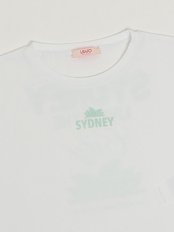 3. Camiseta de niña de algodón elástico Blanco-Verde Liu Jo ga6183js003