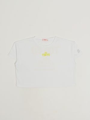 1. T-shirt bambina in cotone stretch Bianco-Giallo