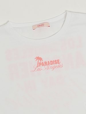 3. T-Shirt für Mädchen aus Stretch-Baumwolle Weiß-Rosa