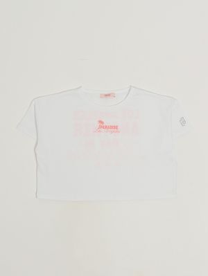 1. T-Shirt für Mädchen aus Stretch-Baumwolle Weiß-Rosa