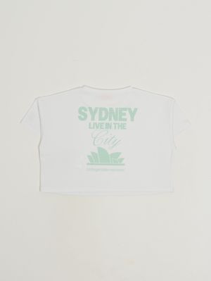 2. Camiseta de niña de algodón elástico Blanco-Verde