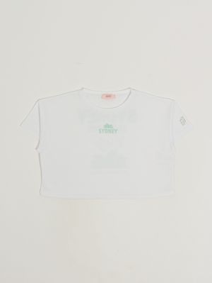 1. Camiseta de niña de algodón elástico Blanco-Verde
