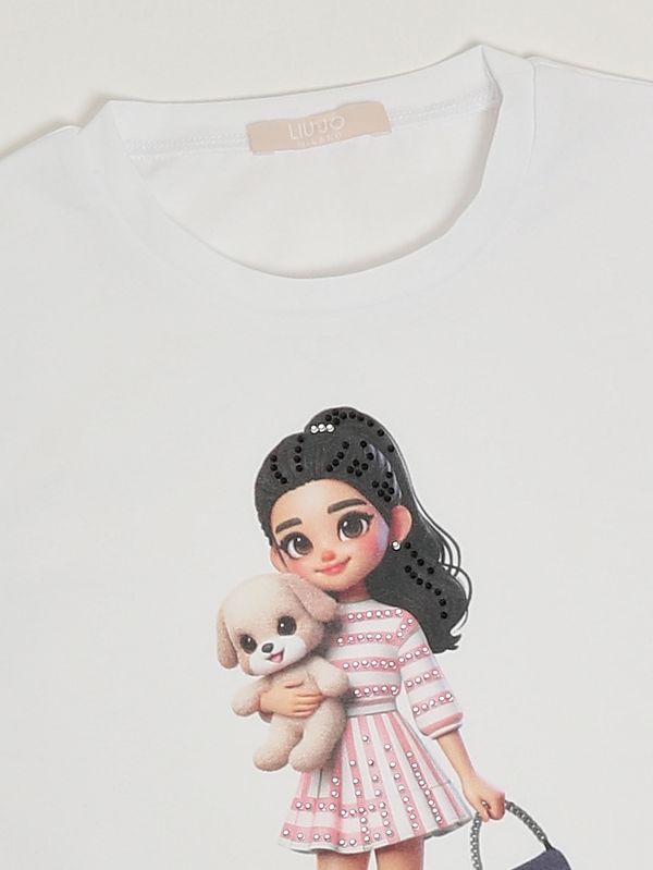 3. Camiseta de niña de algodón elástico. Blanco-Rosa Liu Jo ka6058js003