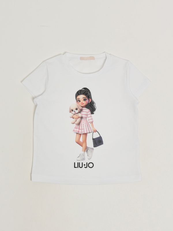 T-shirt fille en coton stretch Blanc-Rose Liu Jo