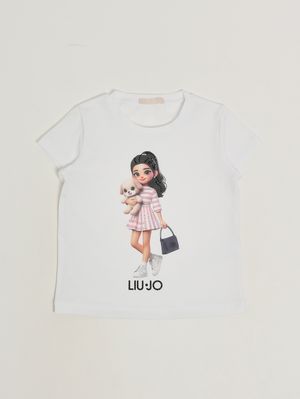 1. Camiseta de niña de algodón elástico. Blanco-Rosa