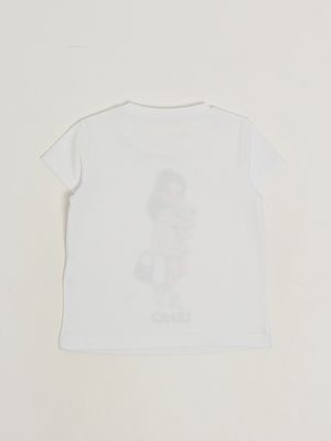 2. Camiseta de niña de algodón elástico. Blanco-Rosa