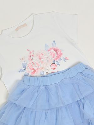 3. Mädchen-Set aus Stretch-Baumwolle Weiß-Blau