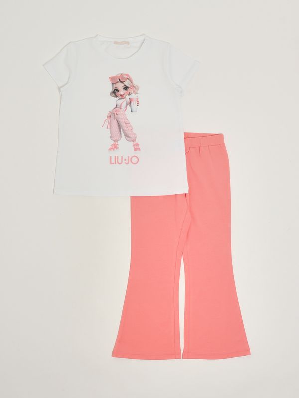 Completo bambina in cotone stretch Bianco-Rosa Liu Jo