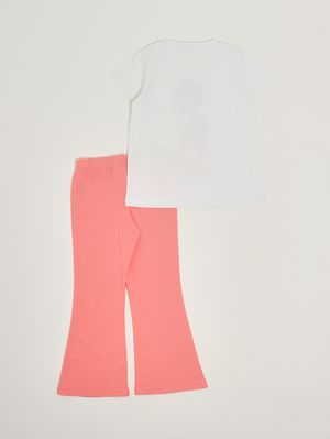 2. Mädchen-Set aus Stretch-Baumwolle Weiß-Rosa