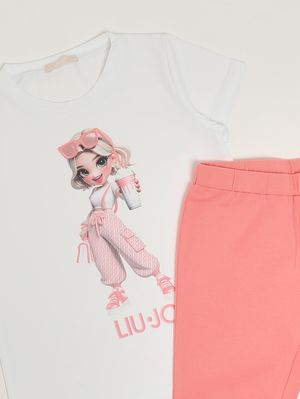 3. Mädchen-Set aus Stretch-Baumwolle Weiß-Rosa