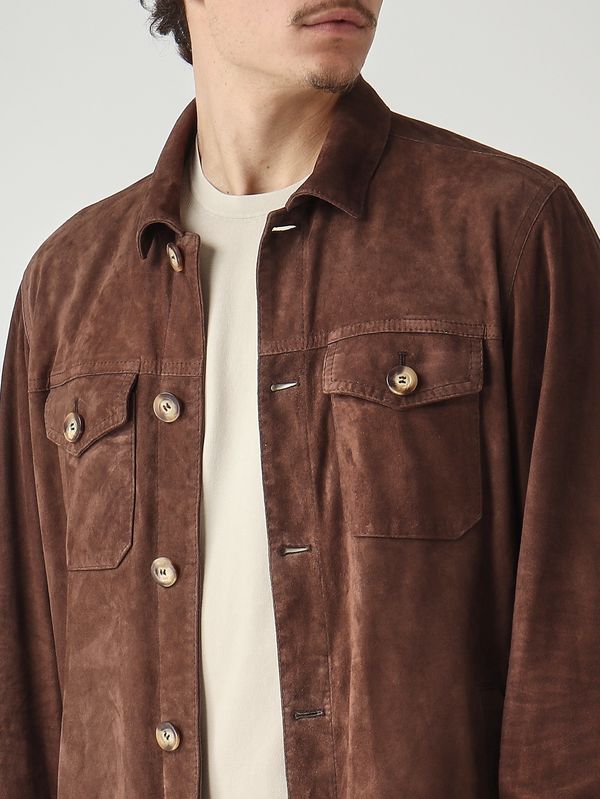 5. Sobrecamisa de hombre Urano en piel de ante afelpada Cacao Volfagli urano