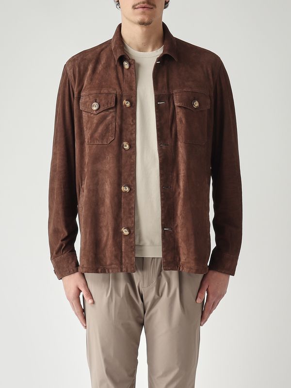 1. Sobrecamisa de hombre Urano en piel de ante afelpada Cacao Volfagli urano
