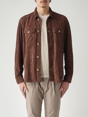 1. Sobrecamisa de hombre Urano en piel de ante afelpada Cacao