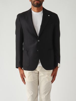 1. Americana para hombre en tejido con textura de algodón y lana virgen Negro