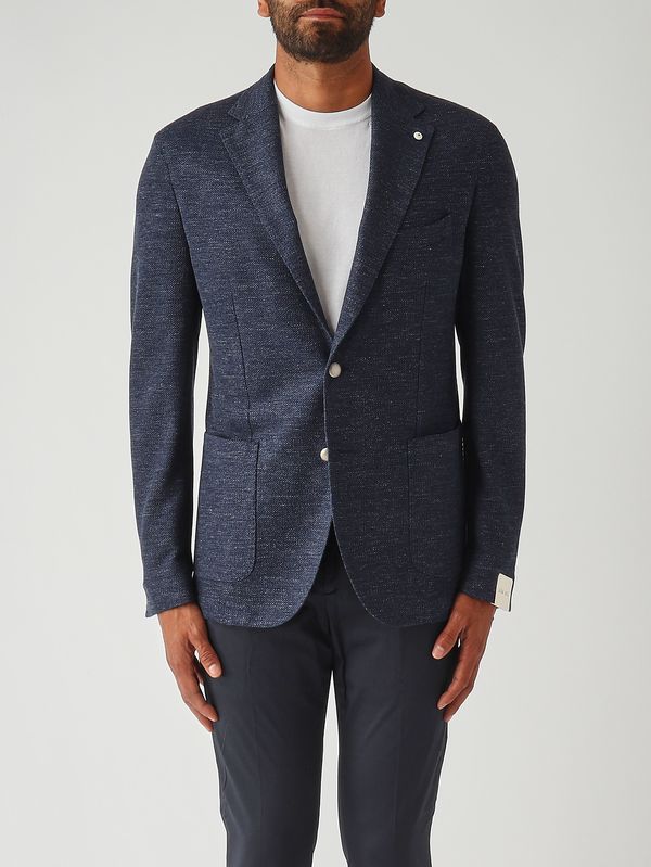 Herrenblazer aus Leinen und Baumwolle mit Strukturmuster Marineblau L.B.M. 1911