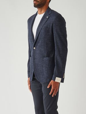 3. Men's blazer in textured linen and cotton Navy