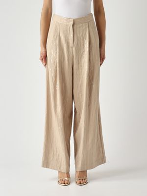 1. Pantalon femme en mélange de viscose Sable